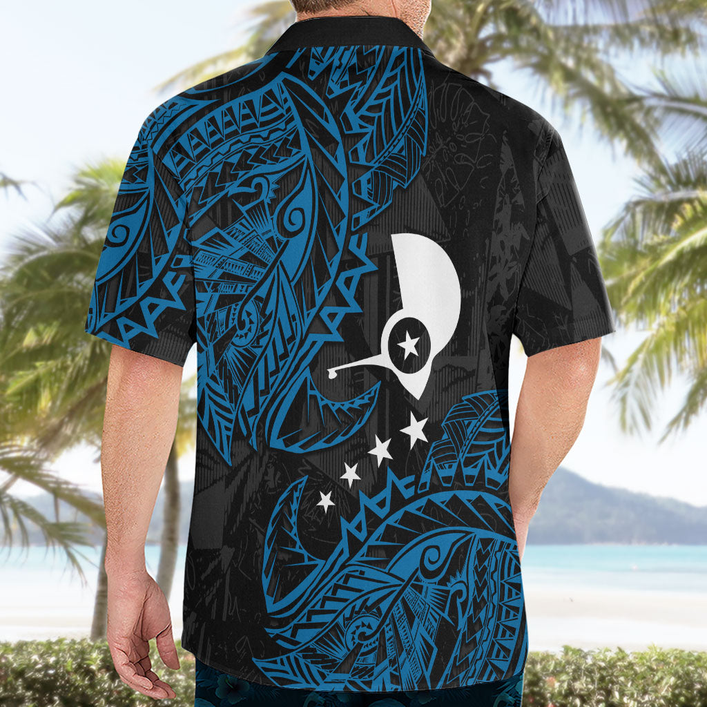 Yap Island Tribal Heritage Hawaiian Shirt Micronesian Polynesian Tattoo Pattern Blue Black Cultural Art