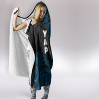 Yap Island Tribal Heritage Hooded Blanket Micronesian Polynesian Tattoo Pattern Blue Black Cultural Art