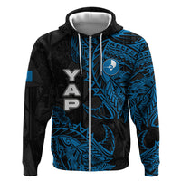 Yap Island Tribal Heritage Hoodie Micronesian Polynesian Tattoo Pattern Blue Black Cultural Art