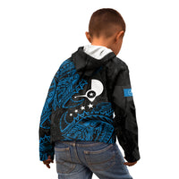 Yap Island Tribal Heritage Kid Hoodie Micronesian Polynesian Tattoo Pattern Blue Black Cultural Art