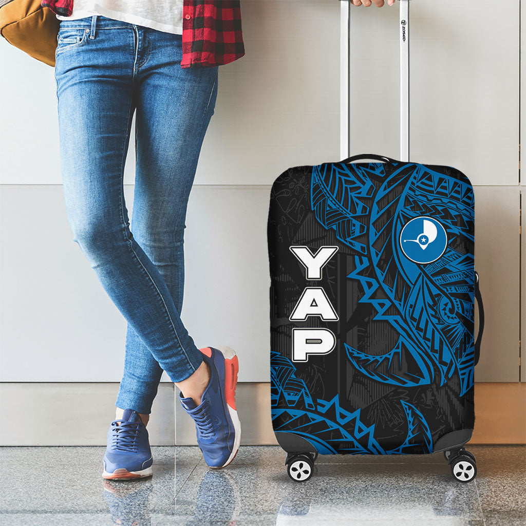 Yap Island Tribal Heritage Luggage Cover Micronesian Polynesian Tattoo Pattern Blue Black Cultural Art