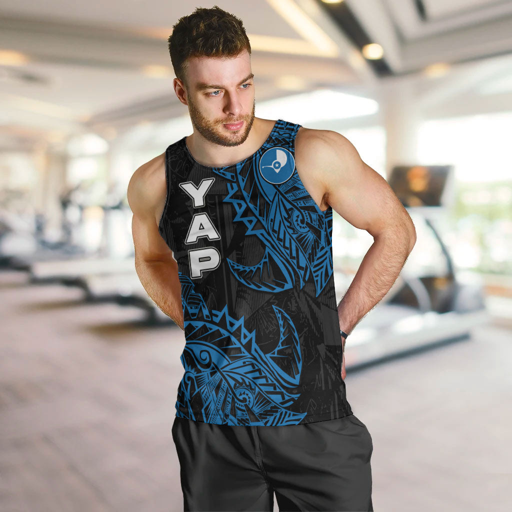 Yap Island Tribal Heritage Men Tank Top Micronesian Polynesian Tattoo Pattern Blue Black Cultural Art