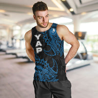 Yap Island Tribal Heritage Men Tank Top Micronesian Polynesian Tattoo Pattern Blue Black Cultural Art