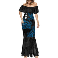 Yap Island Tribal Heritage Mermaid Dress Micronesian Polynesian Tattoo Pattern Blue Black Cultural Art