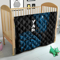 Yap Island Tribal Heritage Quilt Micronesian Polynesian Tattoo Pattern Blue Black Cultural Art