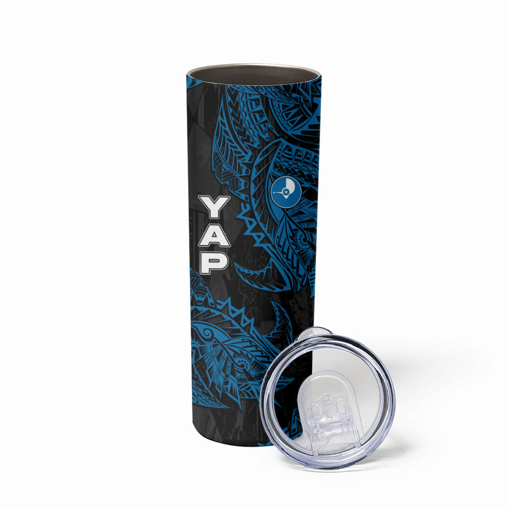 Yap Island Tribal Heritage Skinny Tumbler Micronesian Polynesian Tattoo Pattern Blue Black Cultural Art