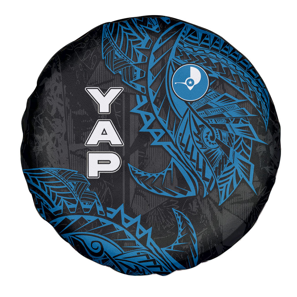 Yap Island Tribal Heritage Spare Tire Cover Micronesian Polynesian Tattoo Pattern Blue Black Cultural Art