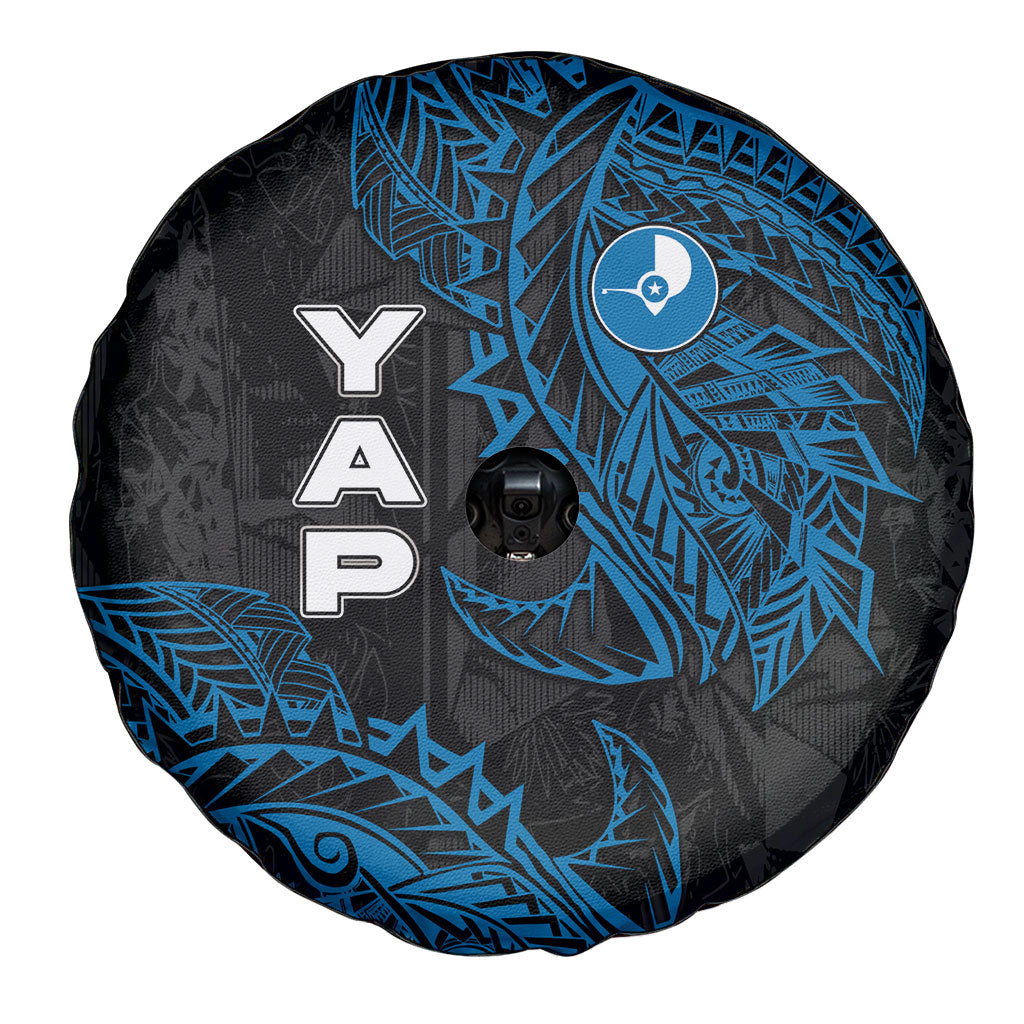 Yap Island Tribal Heritage Spare Tire Cover Micronesian Polynesian Tattoo Pattern Blue Black Cultural Art
