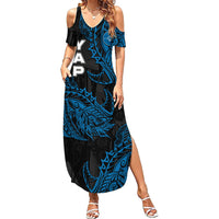 Yap Island Tribal Heritage Summer Maxi Dress Micronesian Polynesian Tattoo Pattern Blue Black Cultural Art