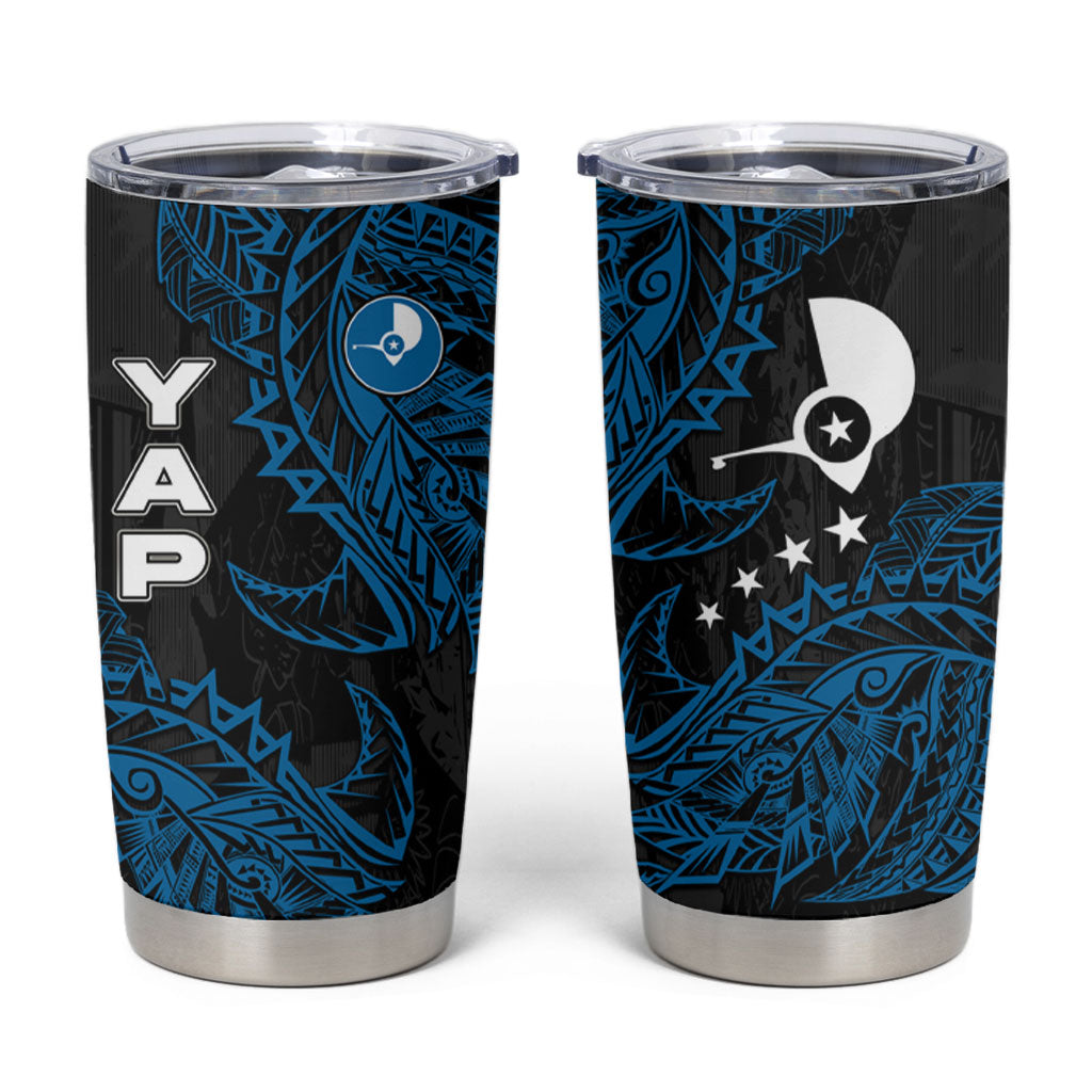 Yap Island Tribal Heritage Tumbler Cup Micronesian Polynesian Tattoo Pattern Blue Black Cultural Art