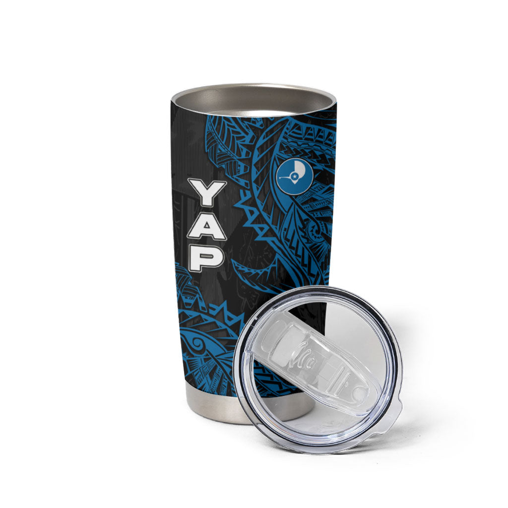 Yap Island Tribal Heritage Tumbler Cup Micronesian Polynesian Tattoo Pattern Blue Black Cultural Art