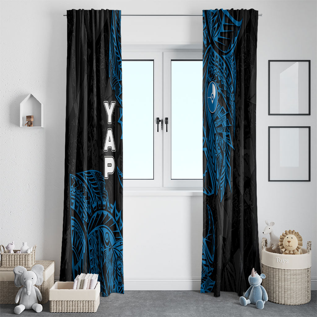 Yap Island Tribal Heritage Window Curtain Micronesian Polynesian Tattoo Pattern Blue Black Cultural Art
