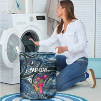 Yap Day Island Floral Tribal Heritage Laundry Basket Micronesian Hibiscus Pattern Polynesian Tattoo Blue Art