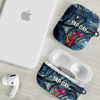 Yap Day Island Floral Tribal Heritage AirPods Case Micronesian Hibiscus Pattern Polynesian Tattoo Blue Art