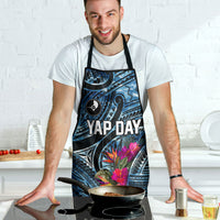 Yap Day Island Floral Tribal Heritage Apron Micronesian Hibiscus Pattern Polynesian Tattoo Blue Art