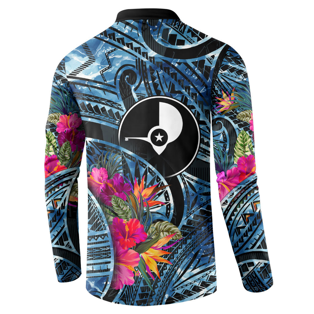 Yap Day Island Floral Tribal Heritage Button Sweatshirt Micronesian Hibiscus Pattern Polynesian Tattoo Blue Art