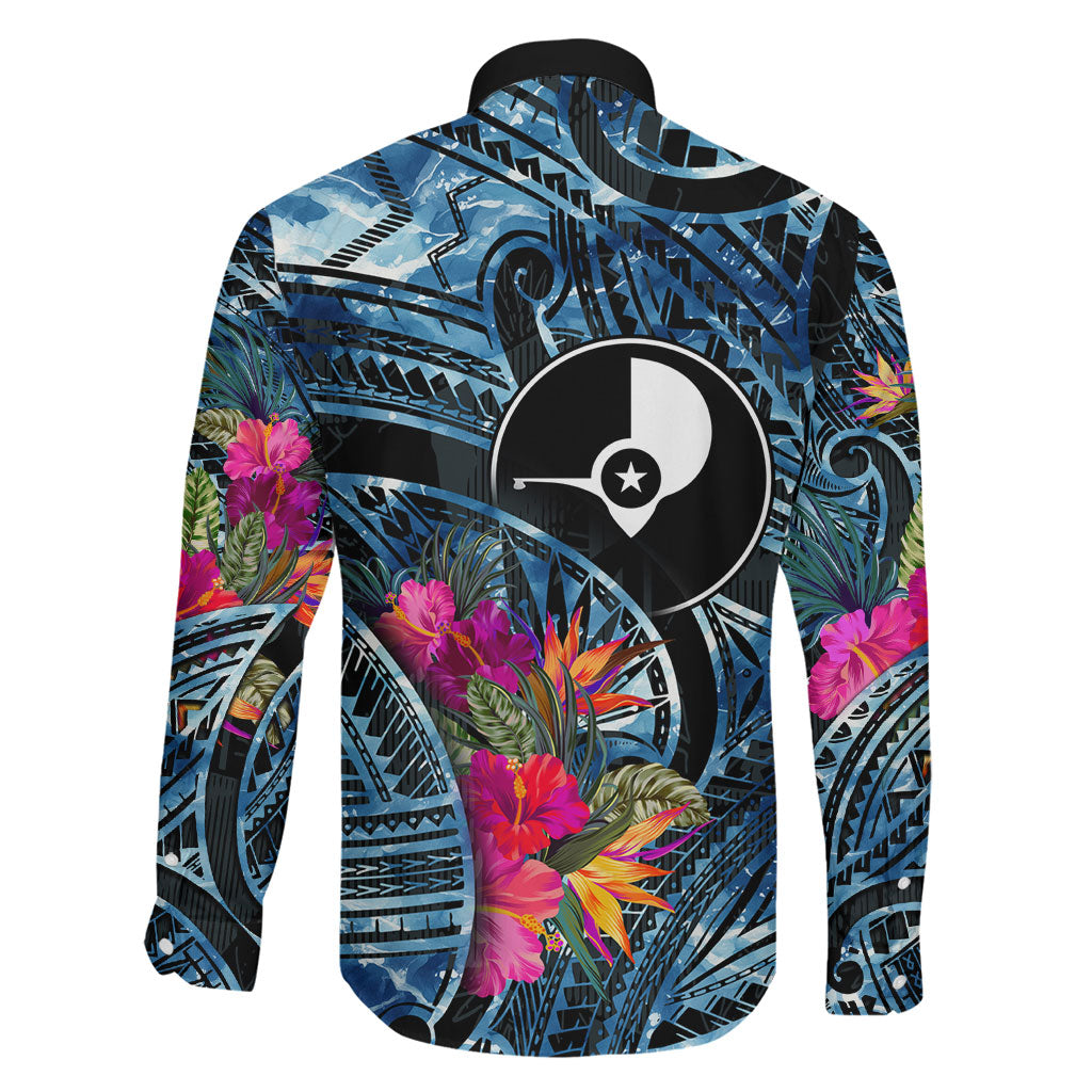 Yap Day Island Floral Tribal Heritage Family Matching Short Sleeve Bodycon Dress and Hawaiian Shirt Micronesian Hibiscus Pattern Polynesian Tattoo Blue Art