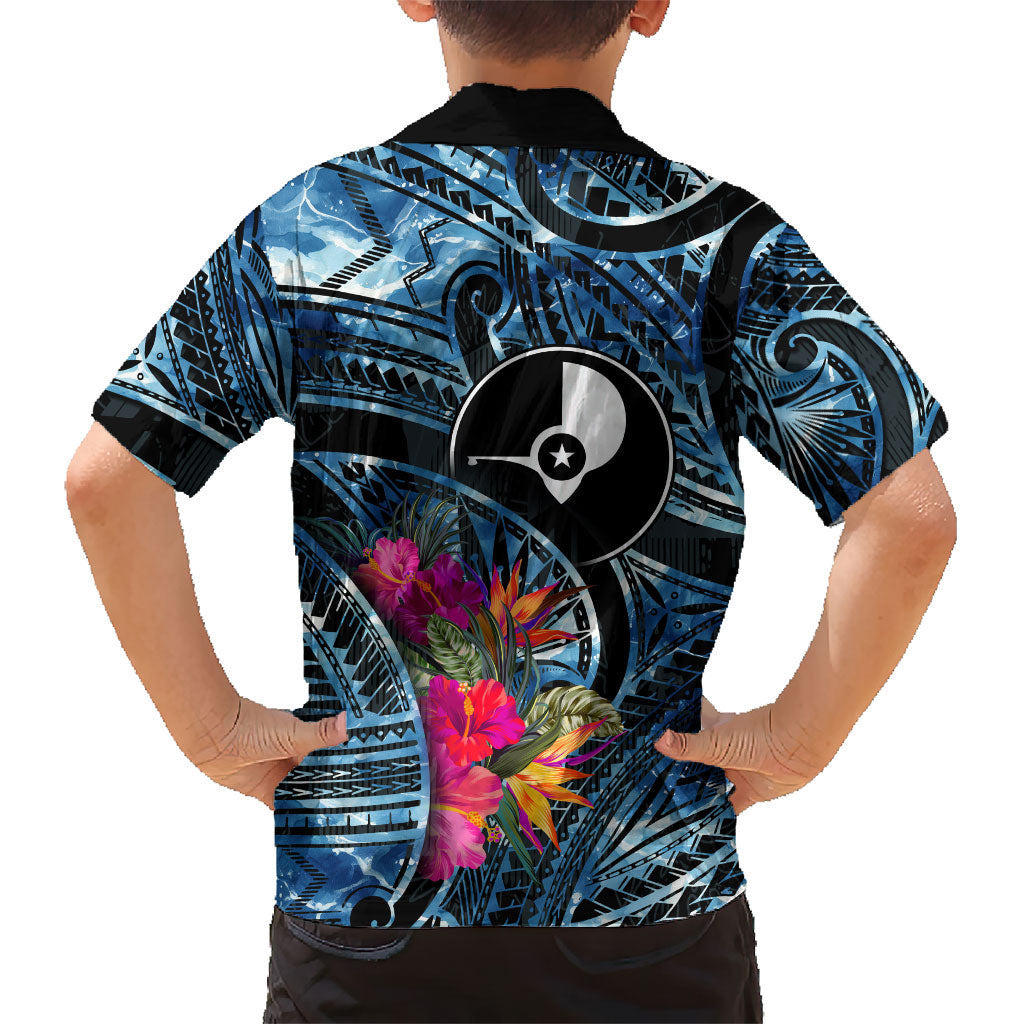 Yap Day Island Floral Tribal Heritage Family Matching Tank Maxi Dress and Hawaiian Shirt Micronesian Hibiscus Pattern Polynesian Tattoo Blue Art TS04 - Polynesian Pride