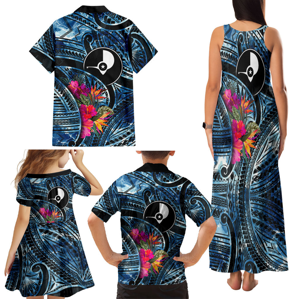 Yap Day Island Floral Tribal Heritage Family Matching Tank Maxi Dress and Hawaiian Shirt Micronesian Hibiscus Pattern Polynesian Tattoo Blue Art TS04 - Polynesian Pride