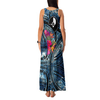 Yap Day Island Floral Tribal Heritage Family Matching Tank Maxi Dress and Hawaiian Shirt Micronesian Hibiscus Pattern Polynesian Tattoo Blue Art TS04 - Polynesian Pride