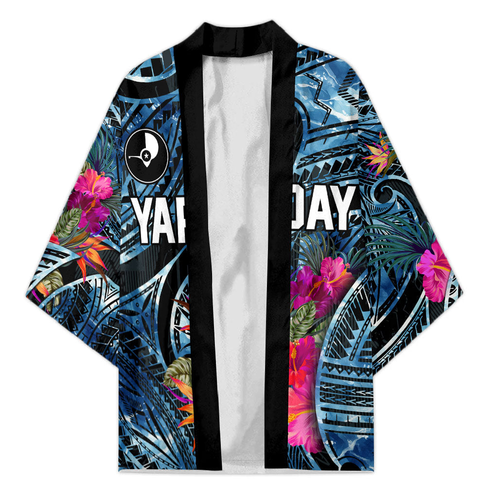 Yap Day Island Floral Tribal Heritage Kimono Micronesian Hibiscus Pattern Polynesian Tattoo Blue Art
