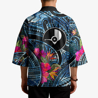 Yap Day Island Floral Tribal Heritage Kimono Micronesian Hibiscus Pattern Polynesian Tattoo Blue Art