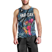 Yap Day Island Floral Tribal Heritage Men Tank Top Micronesian Hibiscus Pattern Polynesian Tattoo Blue Art