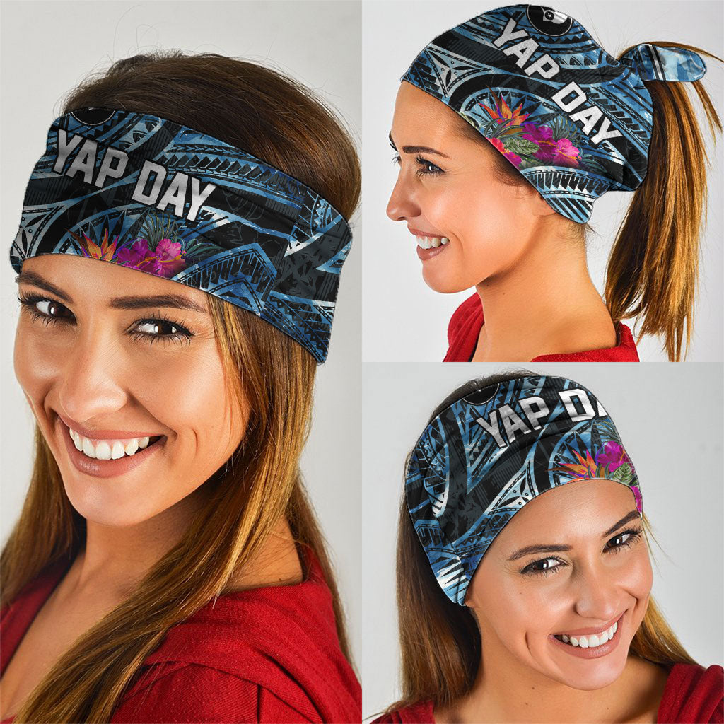 Yap Day Island Floral Tribal Heritage Neck Gaiter Micronesian Hibiscus Pattern Polynesian Tattoo Blue Art