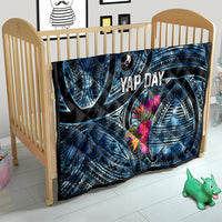 Yap Day Island Floral Tribal Heritage Quilt Micronesian Hibiscus Pattern Polynesian Tattoo Blue Art