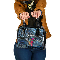 Yap Day Island Floral Tribal Heritage Shoulder Handbag Micronesian Hibiscus Pattern Polynesian Tattoo Blue Art