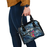 Yap Day Island Floral Tribal Heritage Shoulder Handbag Micronesian Hibiscus Pattern Polynesian Tattoo Blue Art