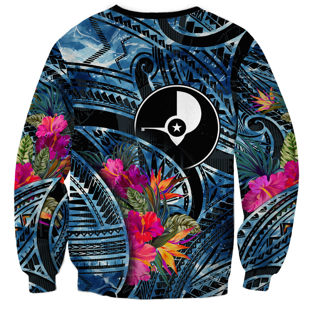 Yap Day Island Floral Tribal Heritage Sweatshirt Micronesian Hibiscus Pattern Polynesian Tattoo Blue Art