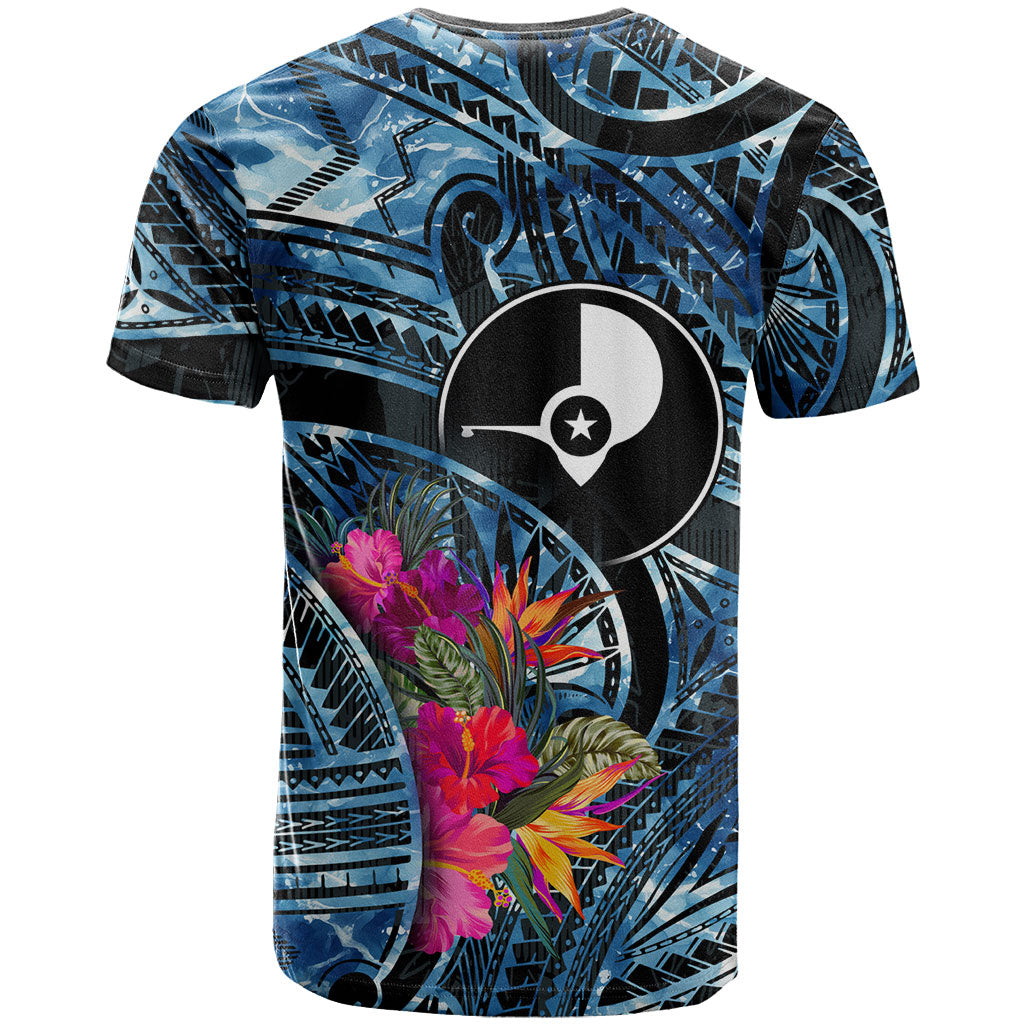 Yap Day Island Floral Tribal Heritage T Shirt Micronesian Hibiscus Pattern Polynesian Tattoo Blue Art