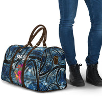 Yap Day Island Floral Tribal Heritage Travel Bag Micronesian Hibiscus Pattern Polynesian Tattoo Blue Art