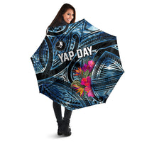 Yap Day Island Floral Tribal Heritage Umbrella Micronesian Hibiscus Pattern Polynesian Tattoo Blue Art