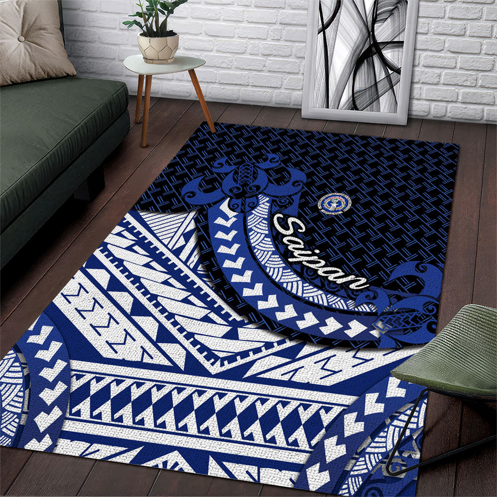 Northern Mariana Islands Saipan Area Rug Polynesian Tribal Pattern - Commonwealth Seal Art TS04 Blue White - Polynesian Pride