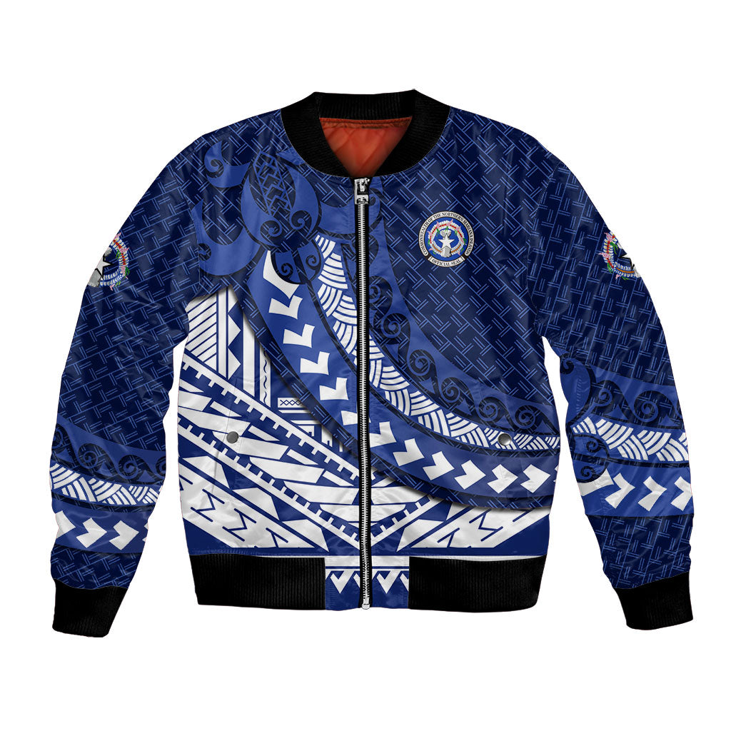 Northern Mariana Islands Saipan Bomber Jacket Polynesian Tribal Pattern - Commonwealth Seal Art