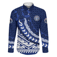 Northern Mariana Islands Saipan Family Matching Long Sleeve Bodycon Dress and Hawaiian Shirt Polynesian Tribal Pattern - Commonwealth Seal Art TS04 Dad's Shirt - Long Sleeve Blue White - Polynesian Pride