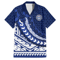 Northern Mariana Islands Saipan Family Matching Summer Maxi Dress and Hawaiian Shirt Polynesian Tribal Pattern - Commonwealth Seal Art TS04 Dad's Shirt - Short Sleeve Blue White - Polynesian Pride