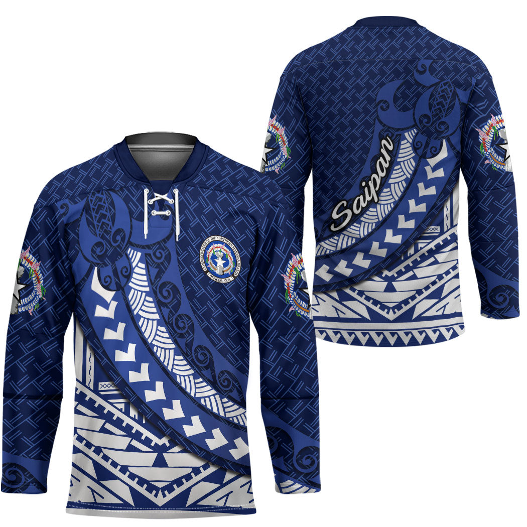 Northern Mariana Islands Saipan Hockey Jersey Polynesian Tribal Pattern - Commonwealth Seal Art TS04 - Polynesian Pride