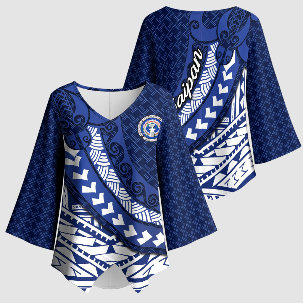 Northern Mariana Islands Saipan Kimono Sleeve Blouse Polynesian Tribal Pattern - Commonwealth Seal Art TS04 - Polynesian Pride