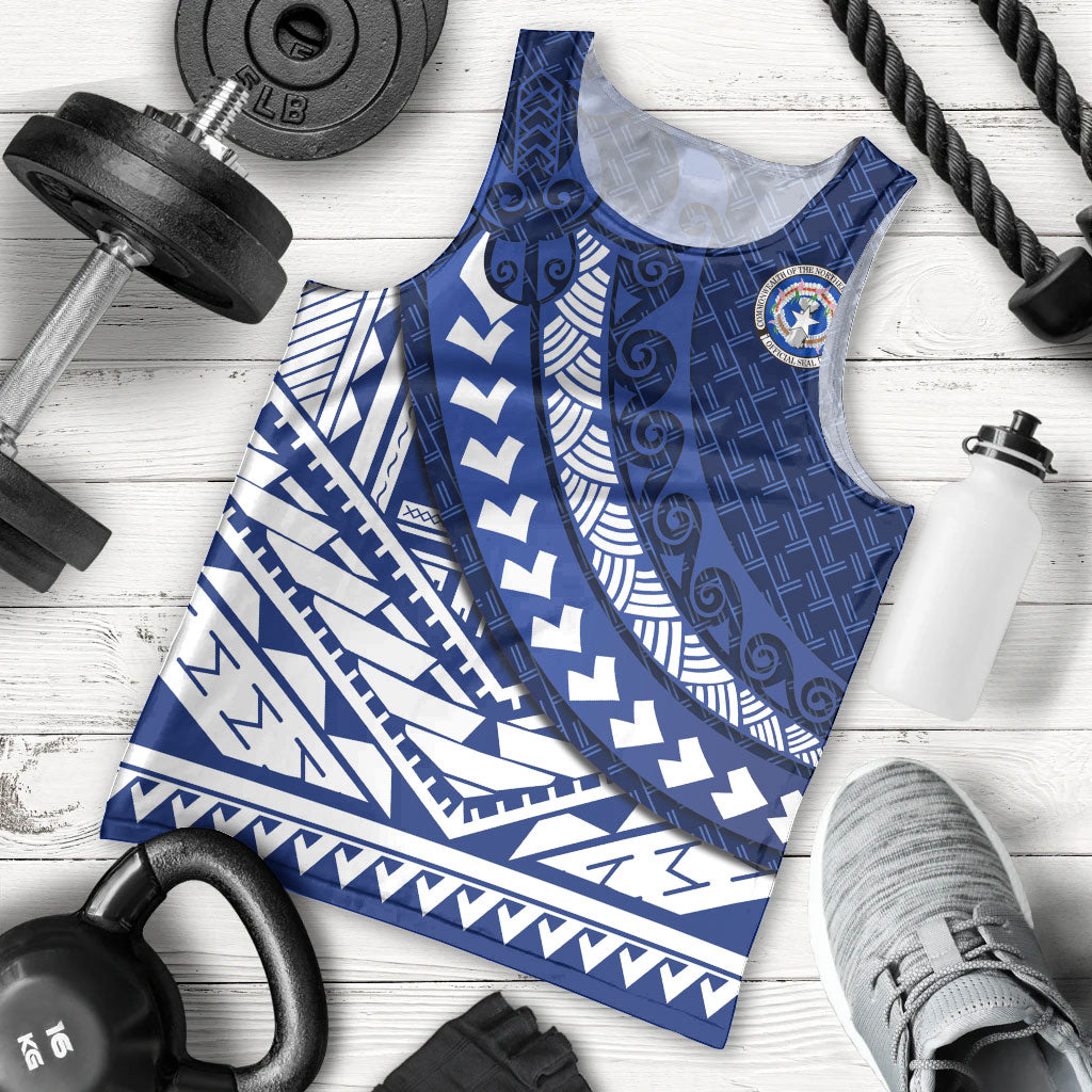 Northern Mariana Islands Saipan Men Tank Top Polynesian Tribal Pattern - Commonwealth Seal Art TS04 - Polynesian Pride