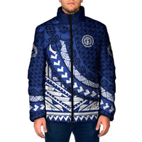 Northern Mariana Islands Saipan Padded Jacket Polynesian Tribal Pattern - Commonwealth Seal Art TS04 Men Blue White - Polynesian Pride
