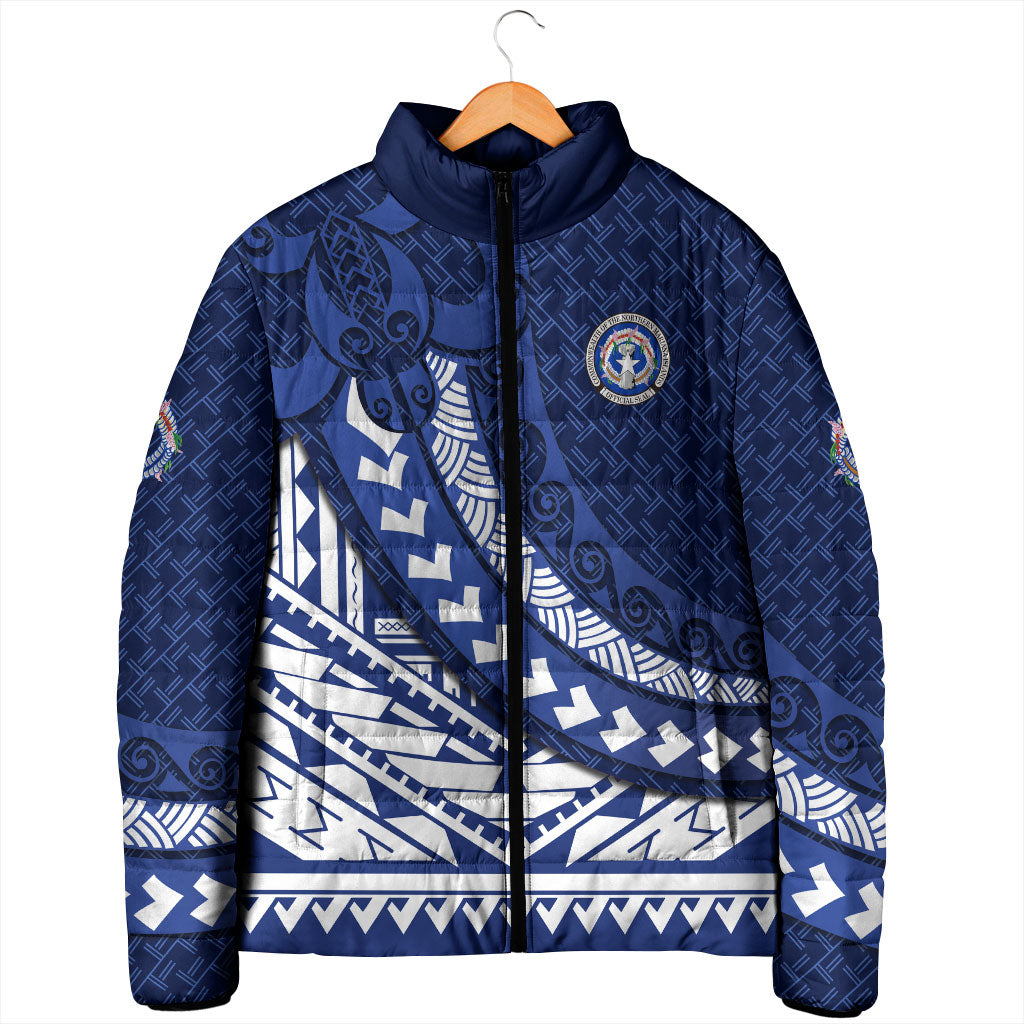 Northern Mariana Islands Saipan Padded Jacket Polynesian Tribal Pattern - Commonwealth Seal Art TS04 - Polynesian Pride