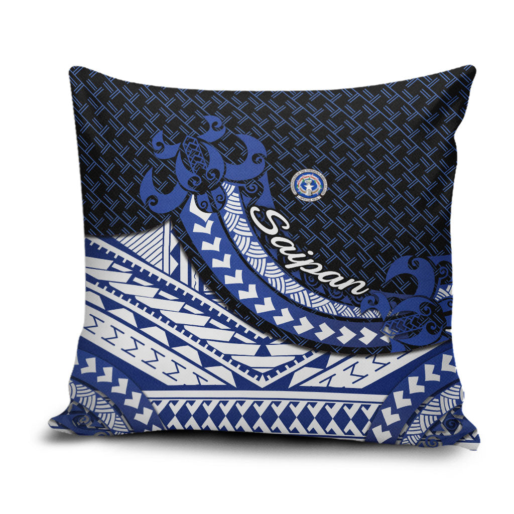 Northern Mariana Islands Saipan Pillow Cover Polynesian Tribal Pattern - Commonwealth Seal Art TS04 Blue White - Polynesian Pride