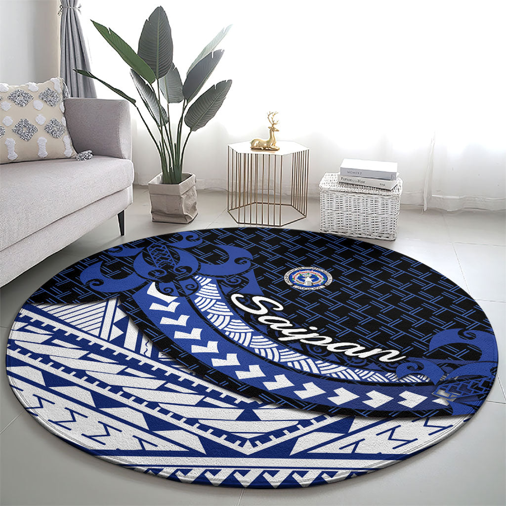 Northern Mariana Islands Saipan Round Carpet Polynesian Tribal Pattern - Commonwealth Seal Art TS04 - Polynesian Pride