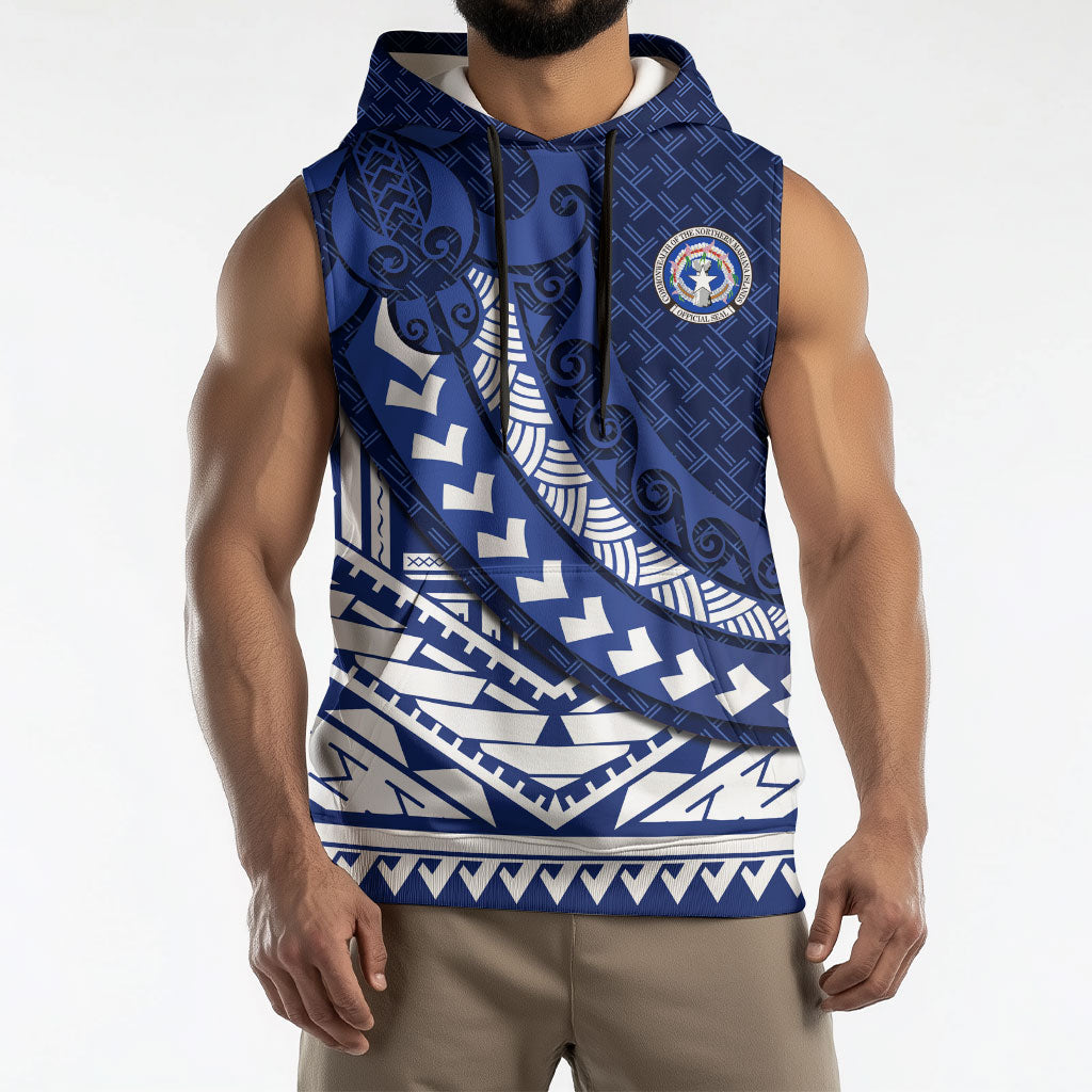 Northern Mariana Islands Saipan Sleeveless Hoodie Polynesian Tribal Pattern - Commonwealth Seal Art TS04 - Polynesian Pride