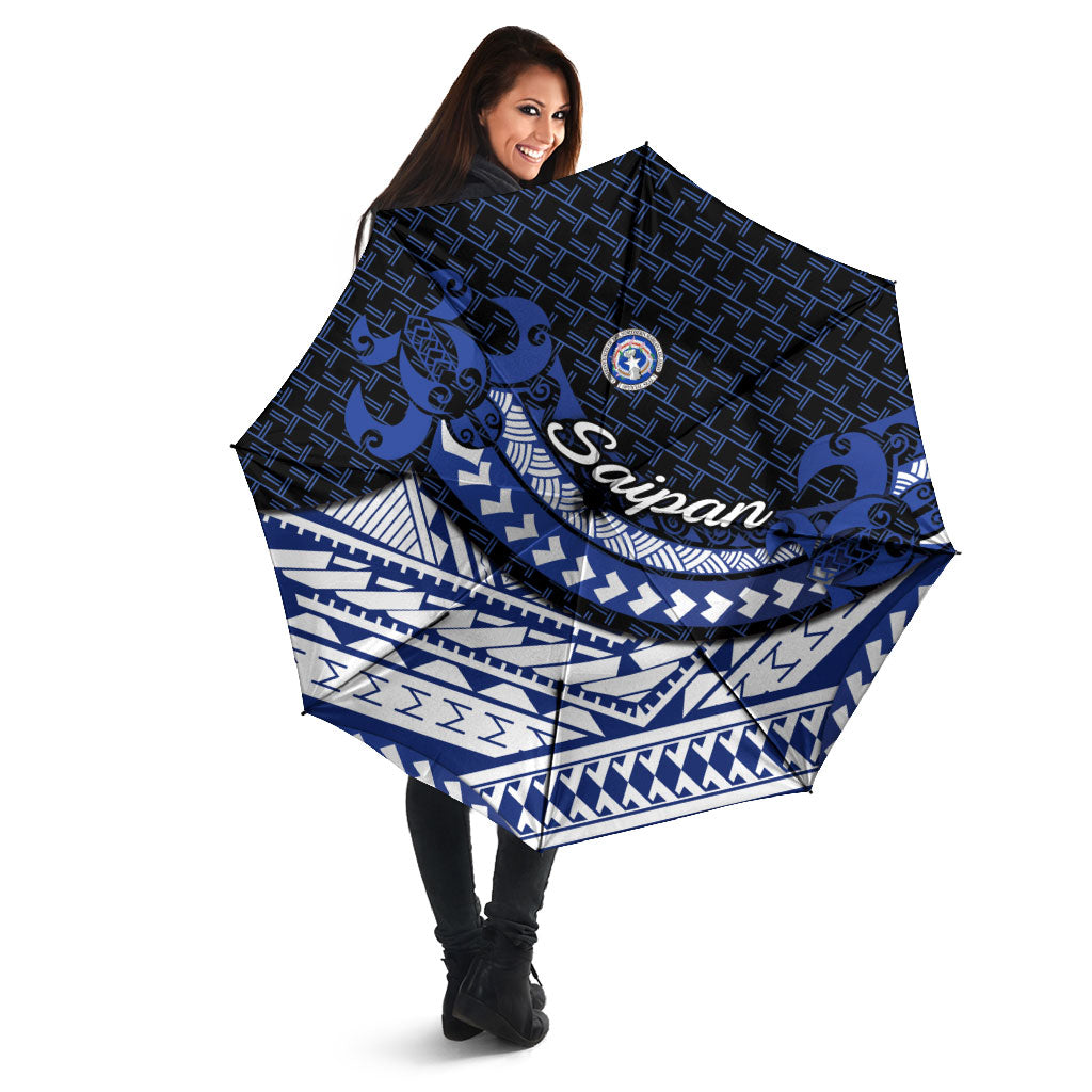 Northern Mariana Islands Saipan Umbrella Polynesian Tribal Pattern - Commonwealth Seal Art TS04 - Polynesian Pride