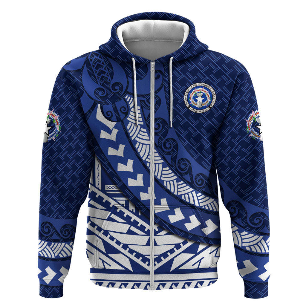 Northern Mariana Islands Saipan Zip Hoodie Polynesian Tribal Pattern - Commonwealth Seal Art
