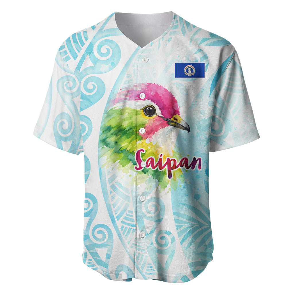 Saipan CMNI Baseball Jersey Polynesian Northern Mariana Islands Fruit Dove Watercolor TS04 Blue White - Polynesian Pride